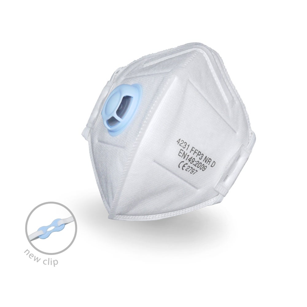 Mascarilla plegable FFP3 con válvula. Pack 12 uds